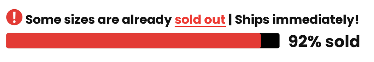Some sizes are already sold out, 92% sold