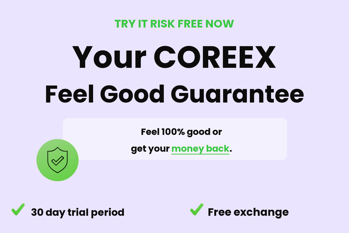 Your COREEX feel good guarantee, 30 day trial period and free exchange