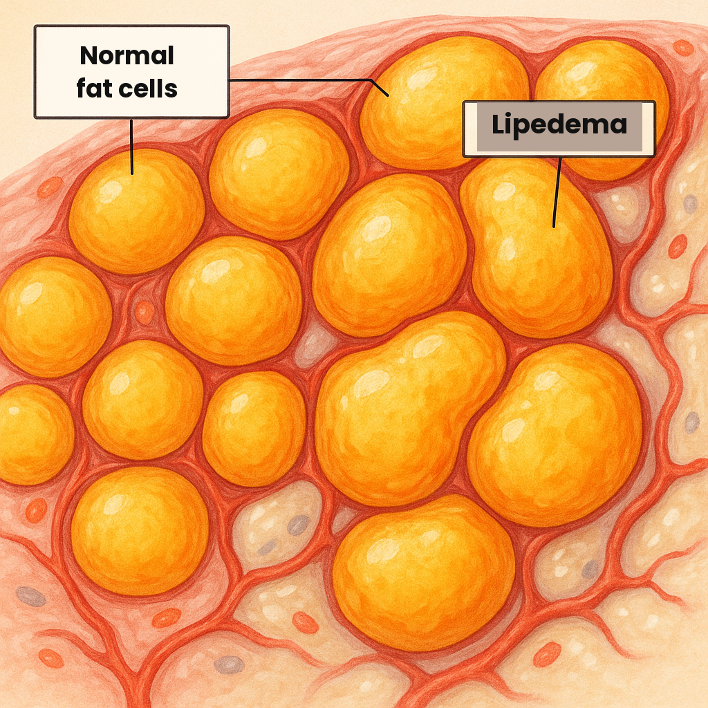 Normal fat cells compared with lipedema tissue
