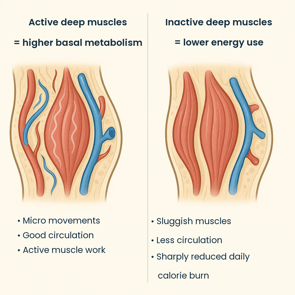 Active versus inactive deep muscles, cross section