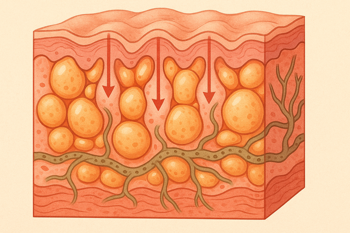 Cross section of skin under compression