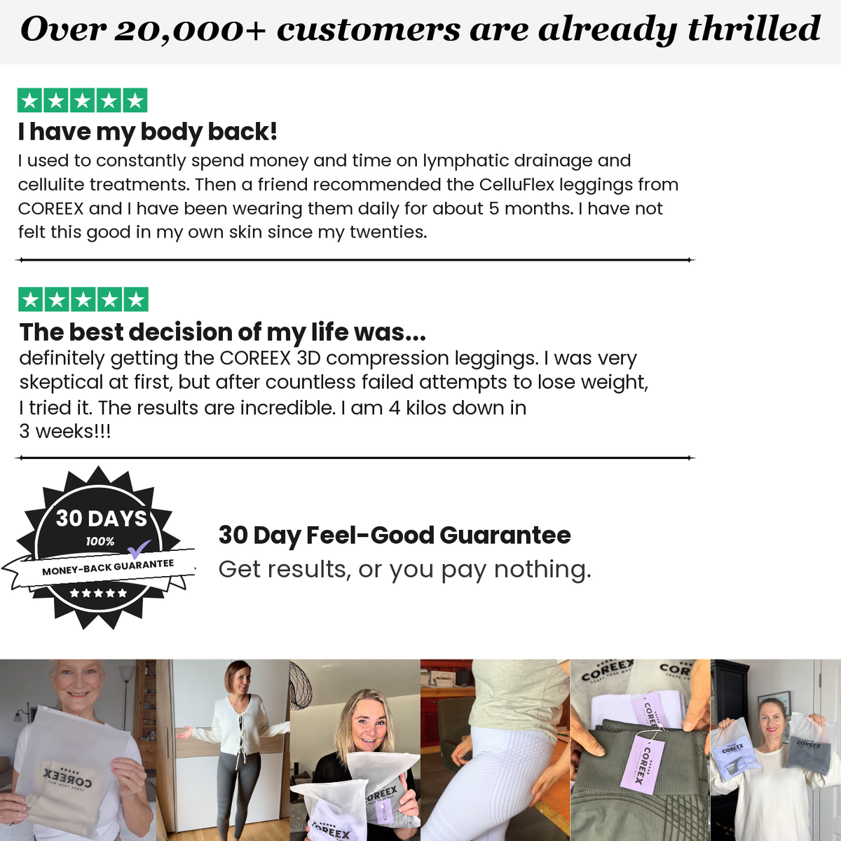 Customer reviews and the 30 day guarantee seal