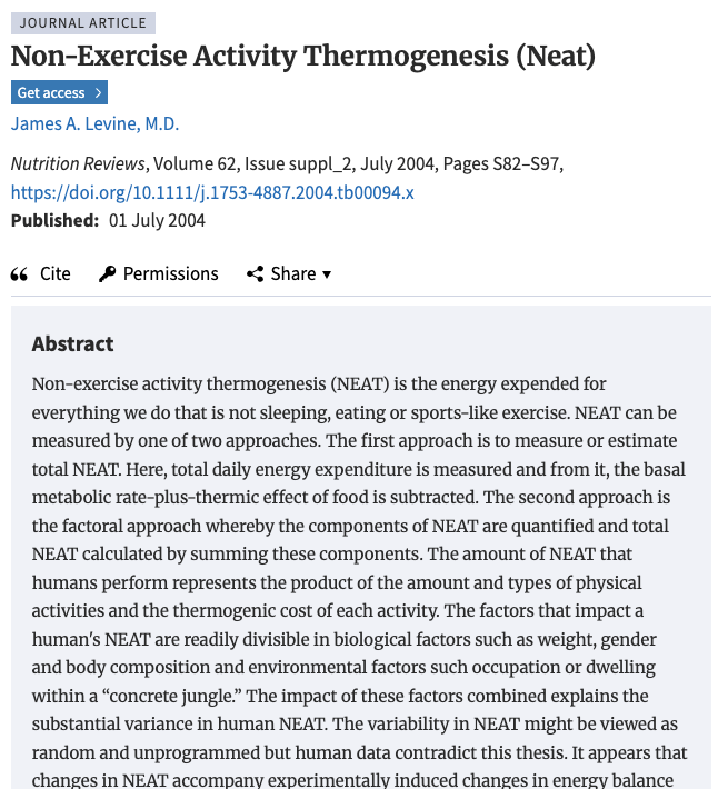 Journal article, Non-Exercise Activity Thermogenesis, James A. Levine